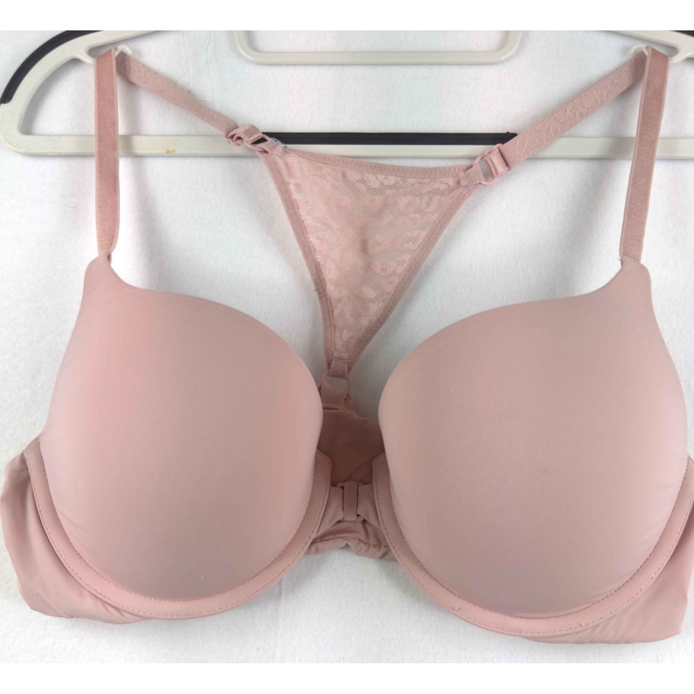 Victoria's Secret T-Shirt Push-Up Bra Women 36C Pink Lace Racerback Front Close